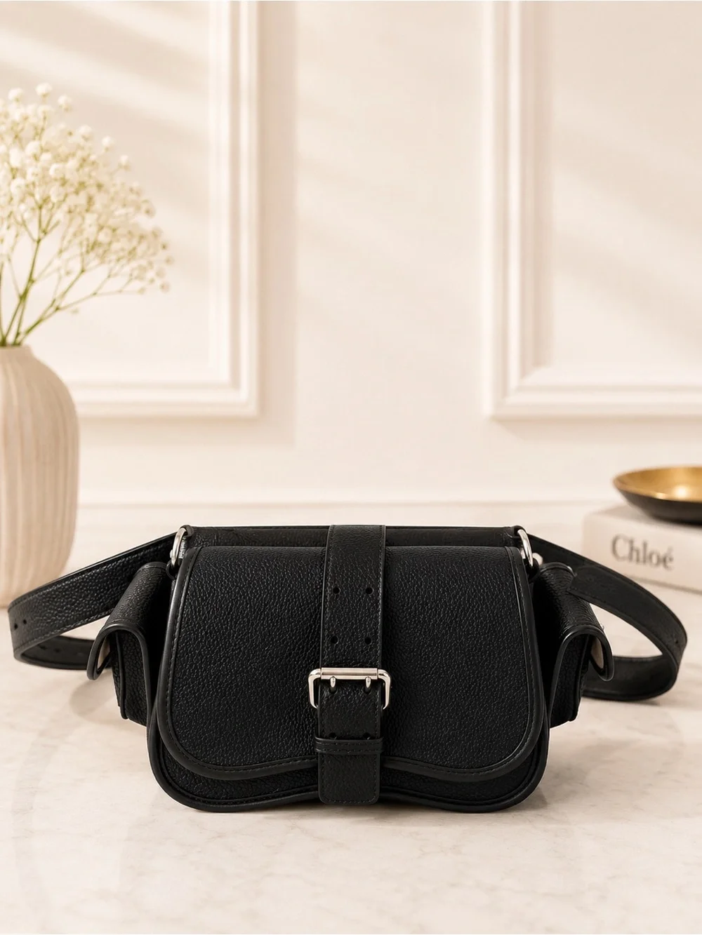 Coachtopia By Coach Black Leather Flap Shoulder Bag Buckle Y2K